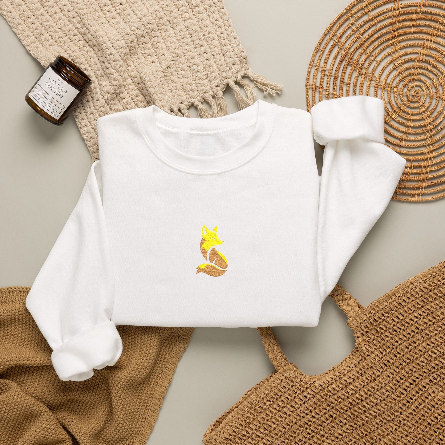 Woodland Fox Embroidered Crewneck Sweatshirt